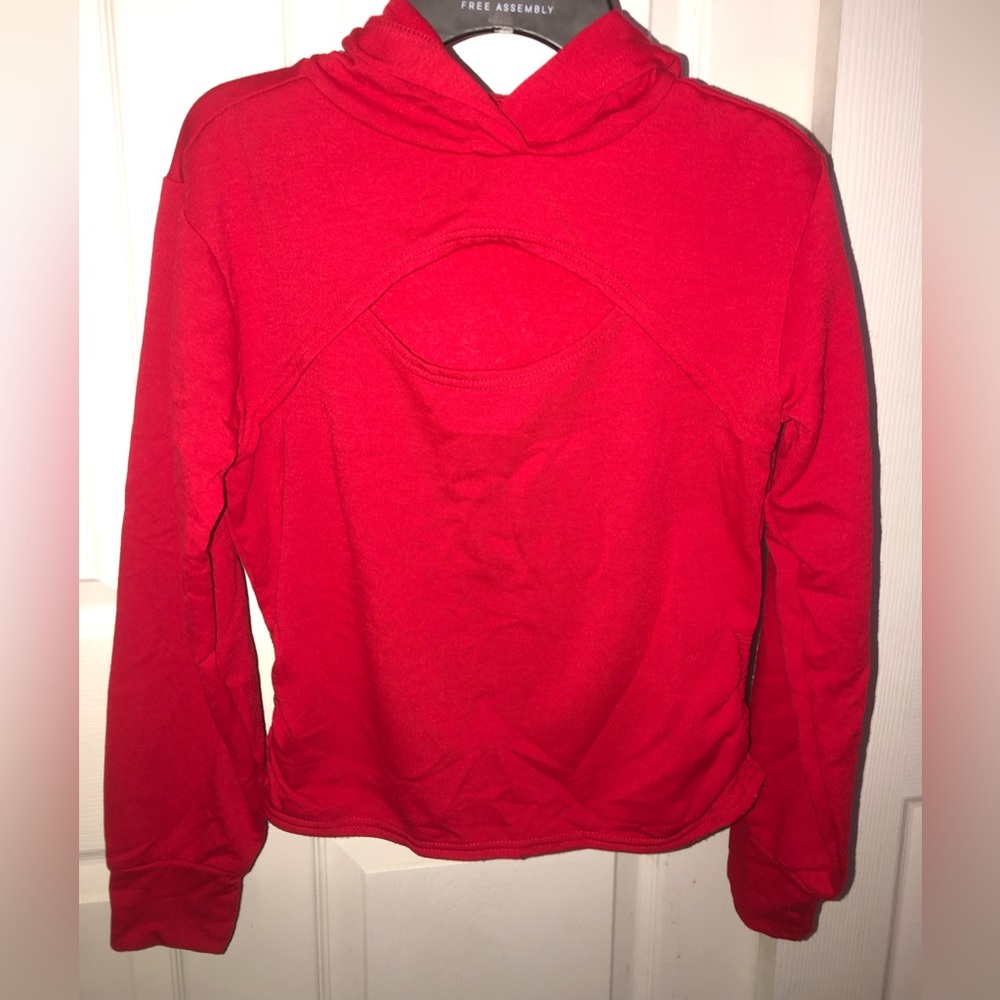 Women’s Cherry Red Cut-out Hooded Long sleeve